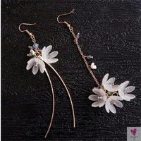 Handmade Long Acrylic Drop/Dangle Earrings for Women and Girls - All in White (Gold Plated)