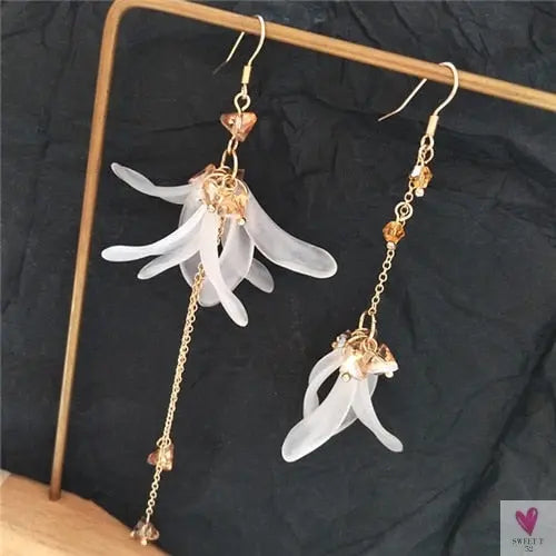 Handmade Long Acrylic Drop/Dangle Earrings for Women and Girls - All in White (Gold Plated)