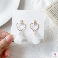 Handmade Long Acrylic Drop/Dangle Earrings for Women and Girls - All in White (Gold Plated)