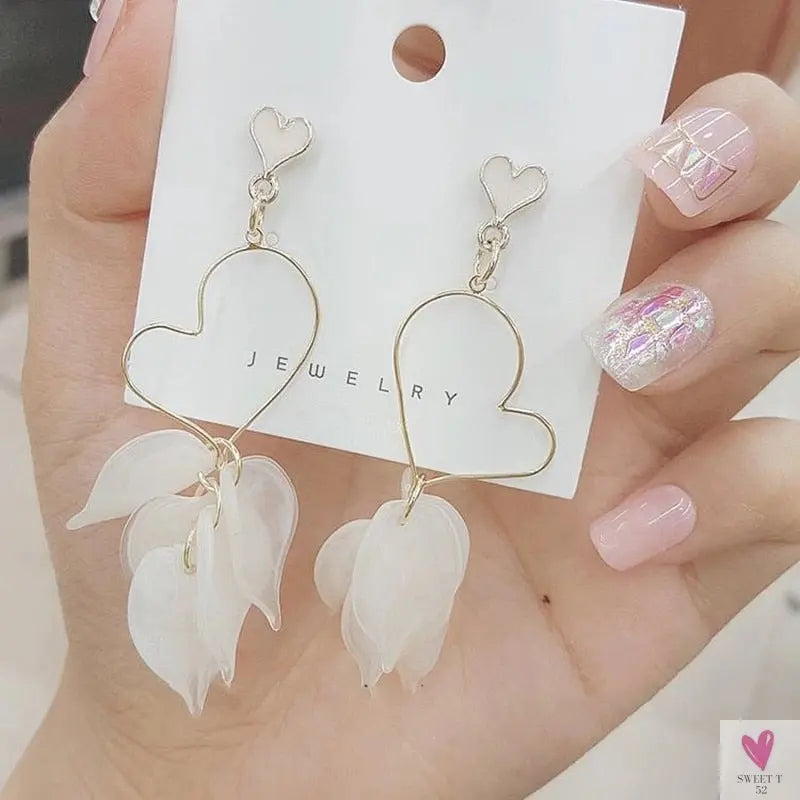 Handmade Long Acrylic Drop/Dangle Earrings for Women and Girls - All in White (Gold Plated)