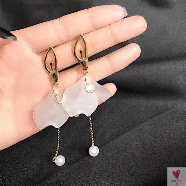Handmade Long Acrylic Drop/Dangle Earrings for Women and Girls - All in White (Gold Plated)
