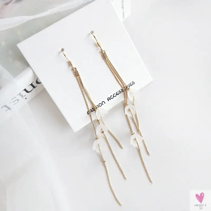 Handmade Long Acrylic Drop/Dangle Earrings for Women and Girls - All in White (Gold Plated)