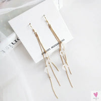 Handmade Long Acrylic Drop/Dangle Earrings for Women and Girls - All in White (Gold Plated)