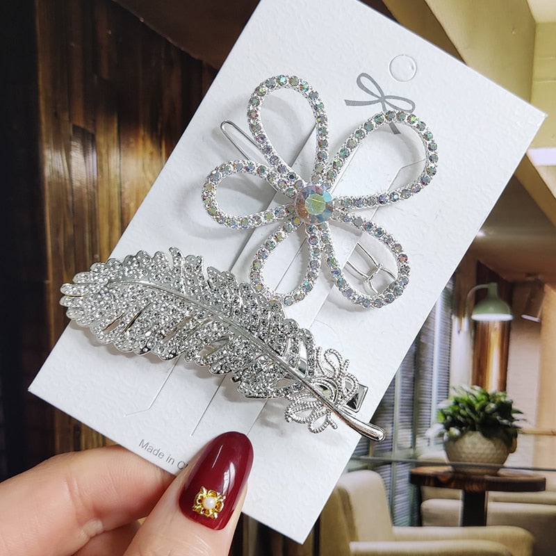 Luxury Crystal Hair Pin/Clip Sets for Women and Girls - 1 to 3 Pieces in Gold or Silver