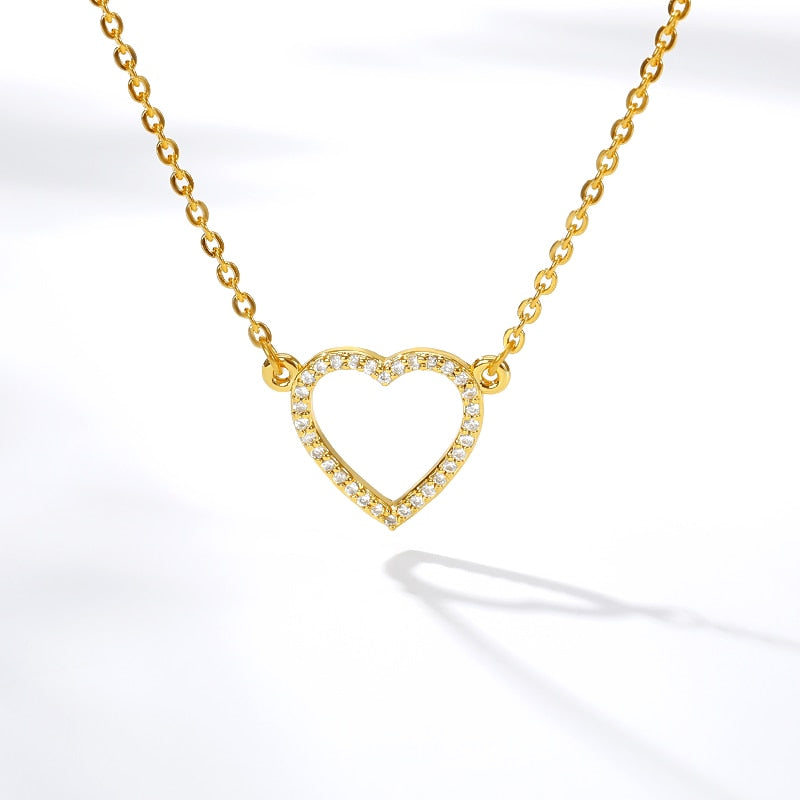Heart Necklace For Women & Girls, Stainless Steel Gold/Silver Chain Zircon Heart Pendant Necklace - Lover Wear