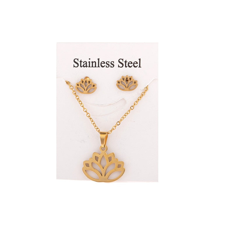 Gold Pendant Necklace and Earring Set for Women & Girls in Multiple Designs and Patterns