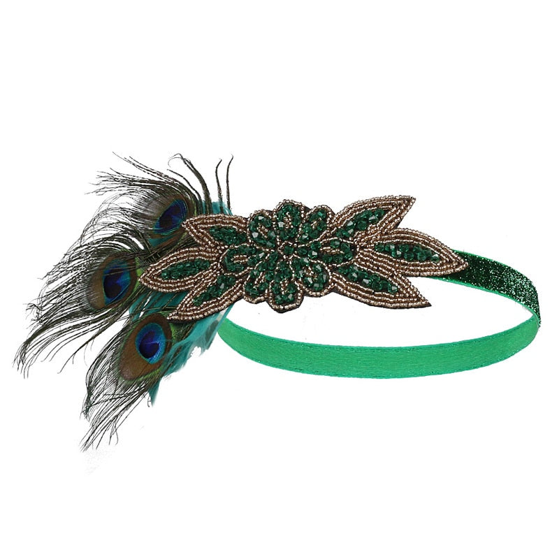 1920s Peacock Feather Headpiece/Flapper Accessories, Women's Art Deco 20s, Great Gatsby Showgirl Headband