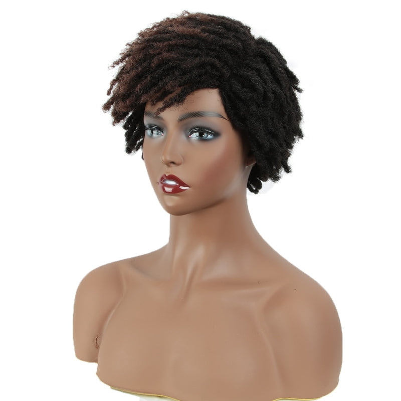 Locs Braided/Twist Wig for Women and Girls - 10 Inch Synthetic Kinky Curly Wig, Short Dreadlock Wig With Bangs - Ombre, Black, Blonde Crochet Wig
