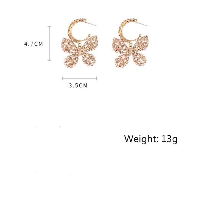 Golden Butterfly Zircon/Rhinestone/Crystal Dangle Earrings for Women and Girls in Gold or Blue/Green/Gold - Fashion Jewelry