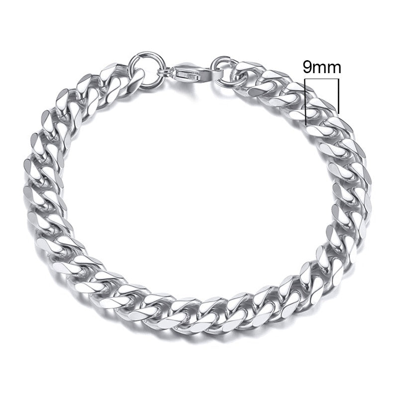 Wide Curb Cuban Basic 3/5/7/9/11mm Chain Link Bracelets for Men/Women - Anti Allergy Stainless Steel Wrist Wear
