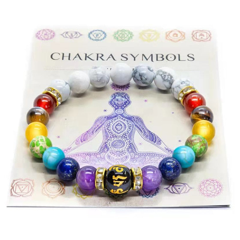 7 Chakra Bracelet with Meaning Card for Men/Women - Natural Crystal Yoga Meditation Bracelet