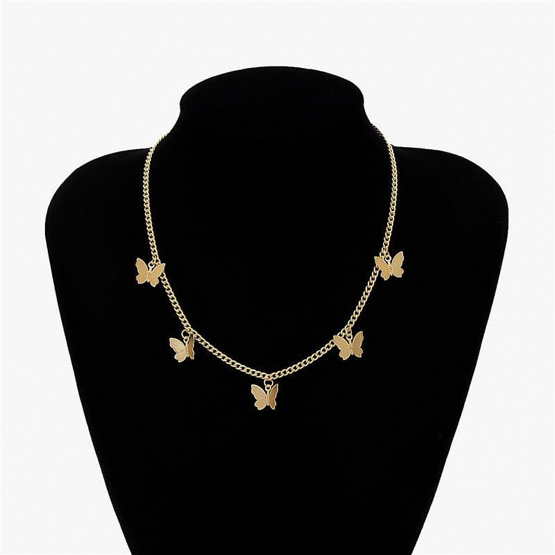 Butterfly Choker Necklace for Women and Girls With Short Chain in Gold and Silver.