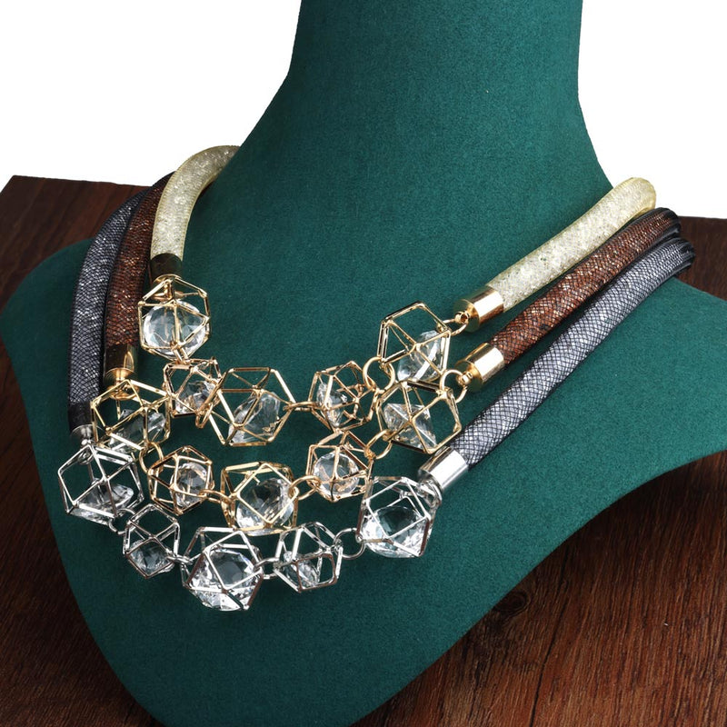 Crystal Mesh Pendant Necklace, Choker/Bib Style Necklace, For Women and Girls