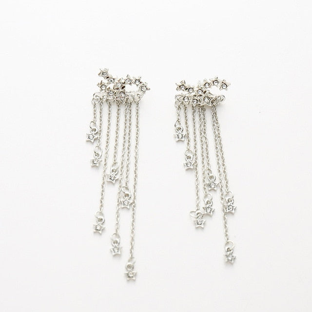 Elegant Rhinestone Stud Dangle Earrings for Women and Girls - Long Tassel Type