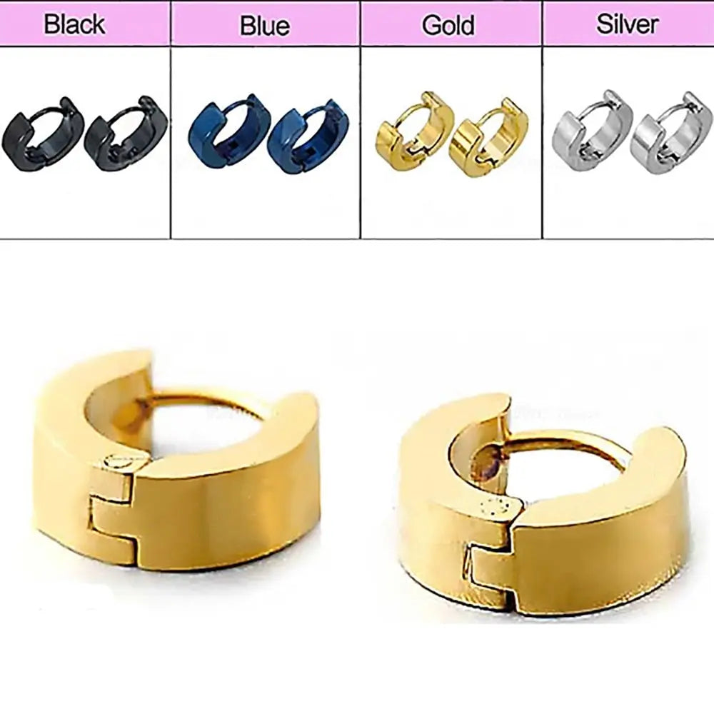 Cool Men and Women's (Unisex) Stainless Steel Stud Earrings In Blue, Black, Gold & Silver - 1 Pair Earrings