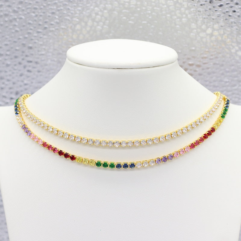 Rainbow Cubic Zirconia Waterdrop Choker Charm Necklaces - Charming Woman's Wedding, Party, Birthday Choker Jewelry or Gift