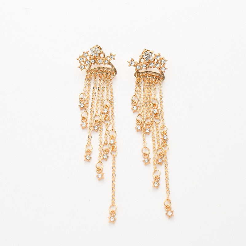 Elegant Rhinestone Stud Dangle Earrings for Women and Girls - Long Tassel Type