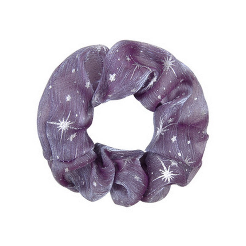 Big Chiffon Shiny Star Designs - Scrunches and Ponytail Holders for Women & Girls