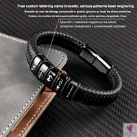 Hip-Hop Braided Leather Charm Bracelet for Men and Boys With Stainless Steel Clasp