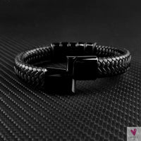 Hip-Hop Braided Leather Charm Bracelet for Men and Boys With Stainless Steel Clasp