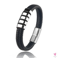Hip-Hop Braided Leather Charm Bracelet for Men and Boys With Stainless Steel Clasp