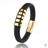 Hip-Hop Braided Leather Charm Bracelet for Men and Boys With Stainless Steel Clasp