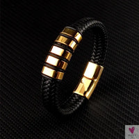 Hip-Hop Braided Leather Charm Bracelet for Men and Boys With Stainless Steel Clasp