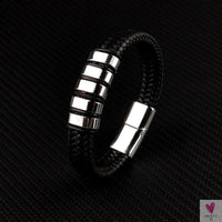 Hip-Hop Braided Leather Charm Bracelet for Men and Boys With Stainless Steel Clasp