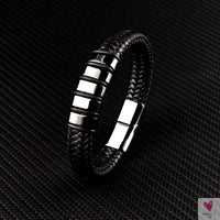 Hip-Hop Braided Leather Charm Bracelet for Men and Boys With Stainless Steel Clasp