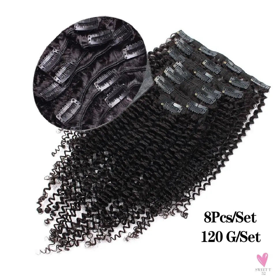 Kinky Curly Clip-In Hair Extensions, Human Hair - Mongolian Kinky Curly Human Hair Clip-In Extensions for Women & Girls