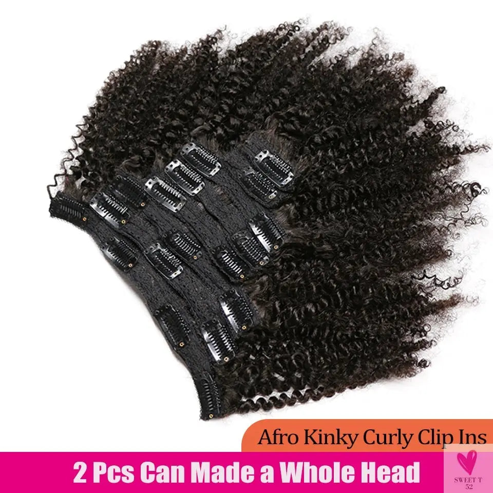 Kinky Curly Clip-In Hair Extensions, Human Hair - Mongolian Kinky Curly Human Hair Clip-In Extensions for Women & Girls