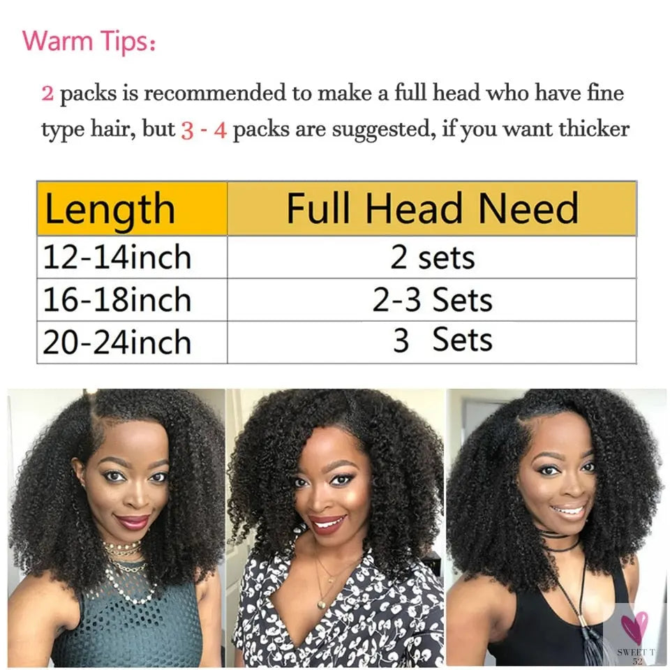 Kinky Curly Clip-In Hair Extensions, Human Hair - Mongolian Kinky Curly Human Hair Clip-In Extensions for Women & Girls