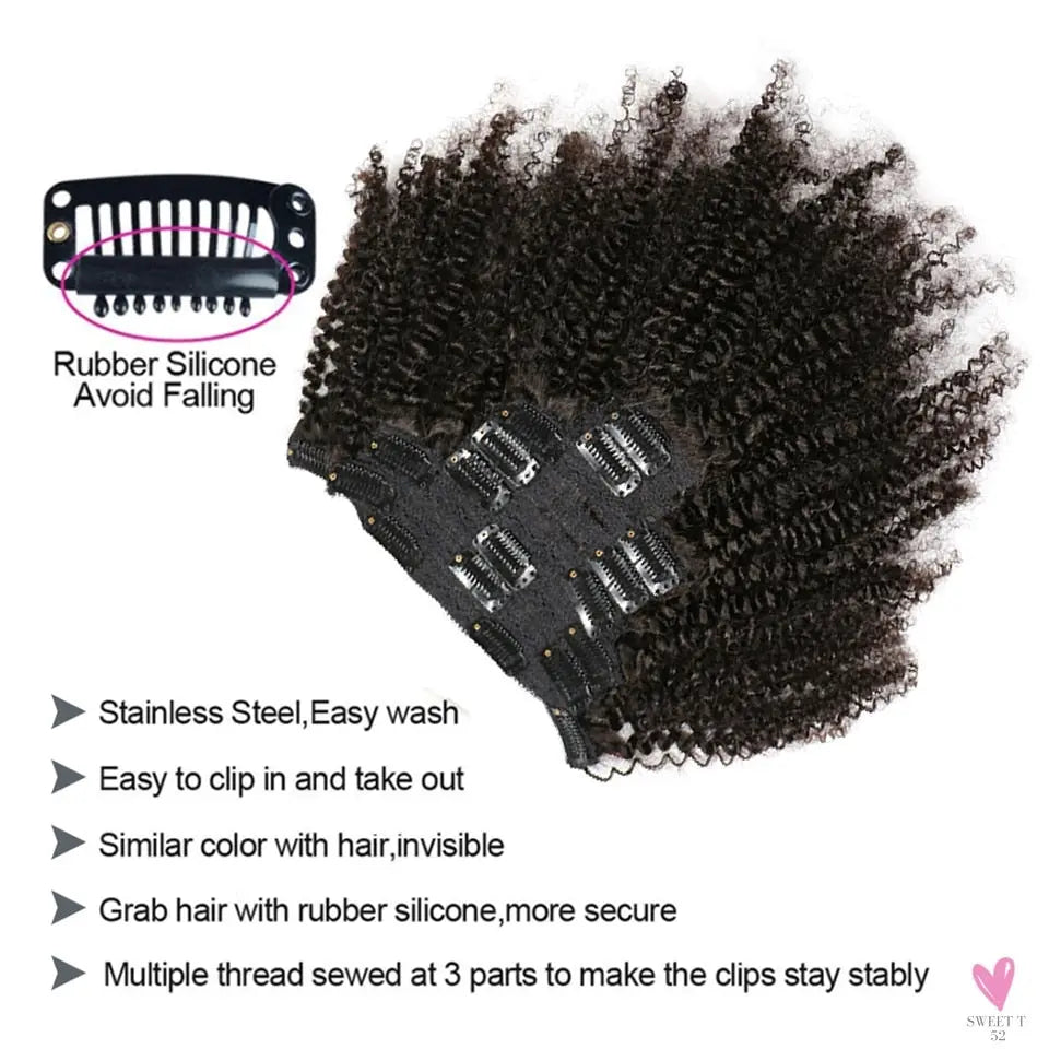 Kinky Curly Clip-In Hair Extensions, Human Hair - Mongolian Kinky Curly Human Hair Clip-In Extensions for Women & Girls