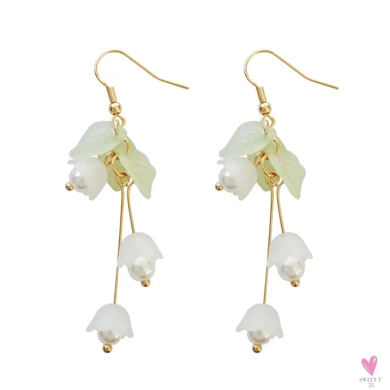 Lily Flower Drop/Dangle Earrings for Women and Girls in White and Pink - Gold Plated Earrings
