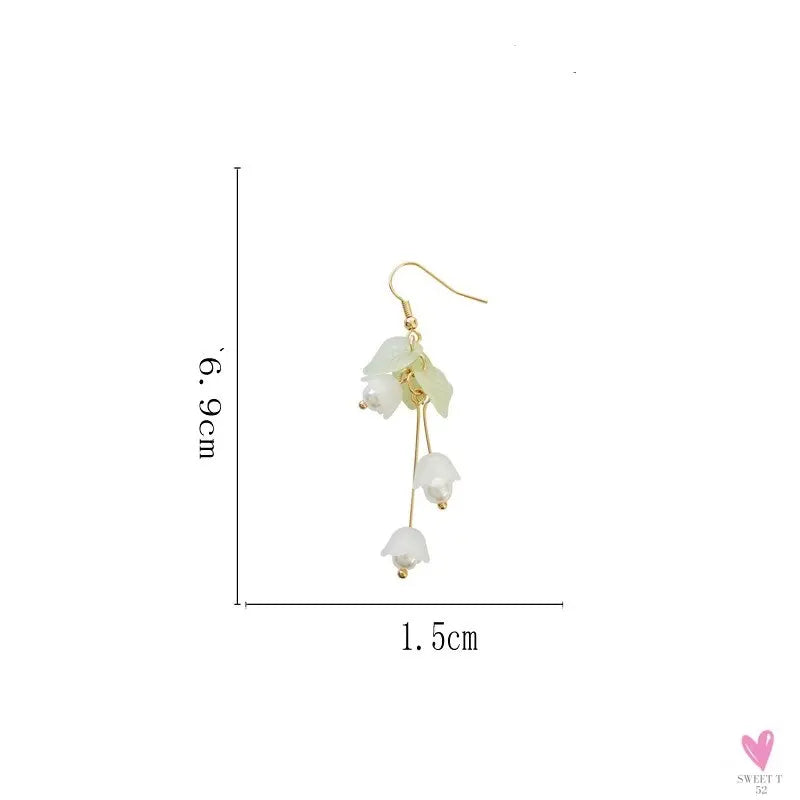 Lily Flower Drop/Dangle Earrings for Women and Girls in White and Pink - Gold Plated Earrings