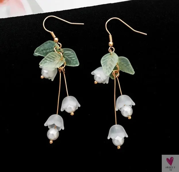 Lily Flower Drop/Dangle Earrings for Women and Girls in White and Pink - Gold Plated Earrings