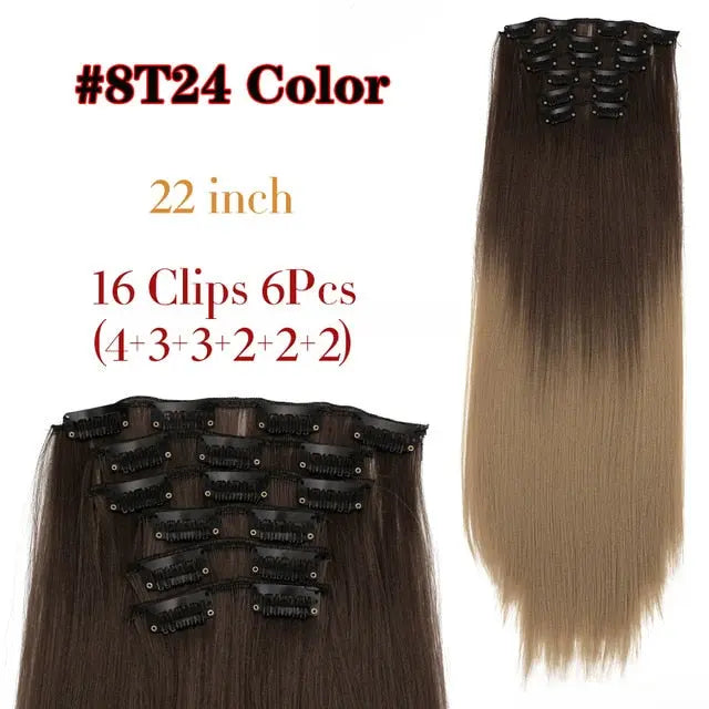 Long Straight Clip-in Synthetic Hair Extensions for Women and Girls