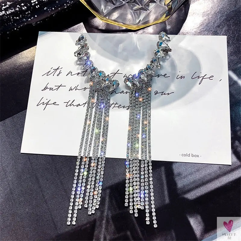 Long Tassel Rhinestone/Crystal Drop/Dangle Earrings for Women and Girls in Gold and Silver - Fashion Jewelry