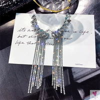 Long Tassel Rhinestone/Crystal Drop/Dangle Earrings for Women and Girls in Gold and Silver - Fashion Jewelry