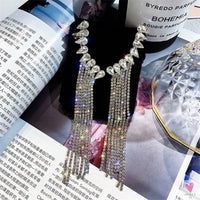 Long Tassel Rhinestone/Crystal Drop/Dangle Earrings for Women and Girls in Gold and Silver - Fashion Jewelry