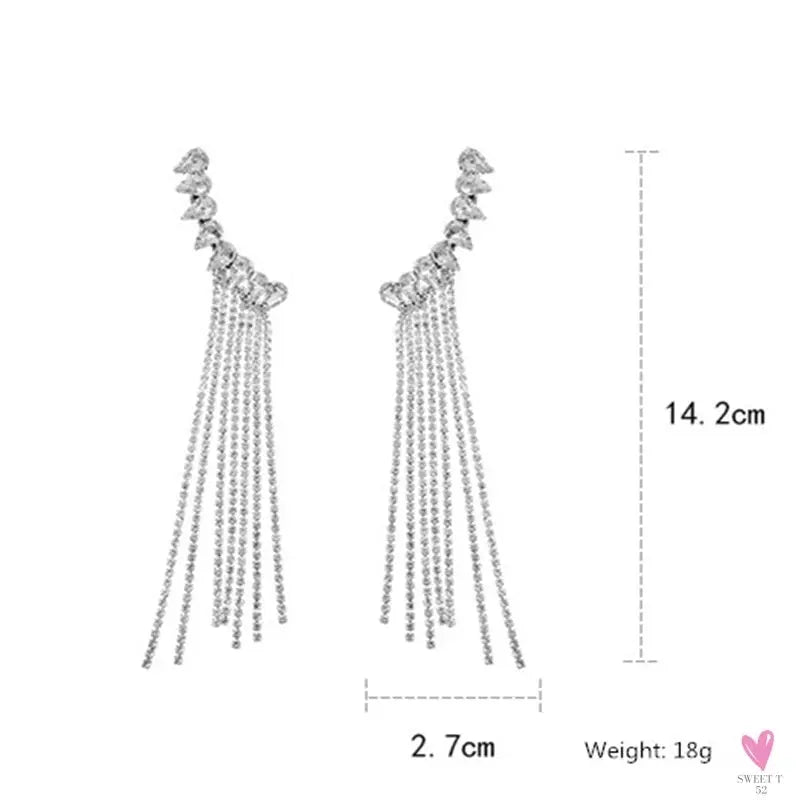 Long Tassel Rhinestone/Crystal Drop/Dangle Earrings for Women and Girls in Gold and Silver - Fashion Jewelry