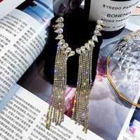 Long Tassel Rhinestone/Crystal Drop/Dangle Earrings for Women and Girls in Gold and Silver - Fashion Jewelry