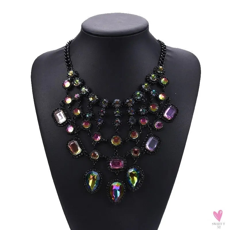 Luxurious Bohemian Crystal Statement Necklace for Women and Girls - Multicolor