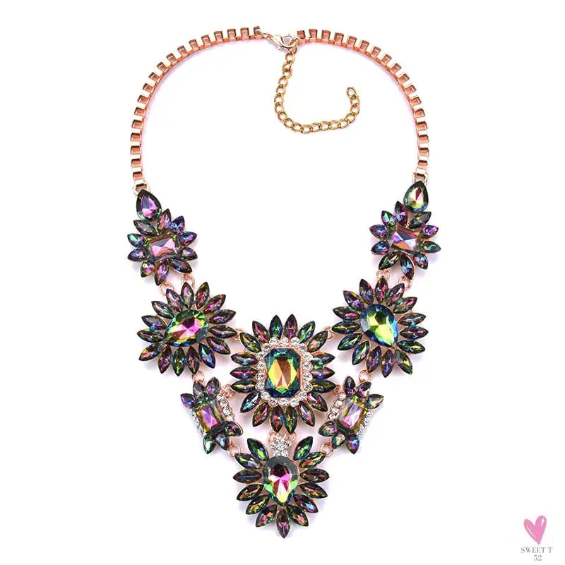 Luxurious Bohemian Crystal Statement Necklace for Women and Girls - Multicolor