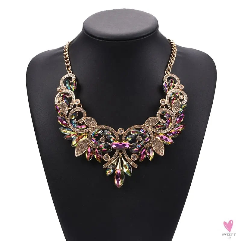 Luxurious Bohemian Crystal Statement Necklace for Women and Girls - Multicolor