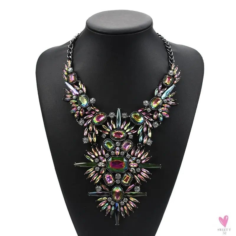 Luxurious Bohemian Crystal Statement Necklace for Women and Girls - Multicolor
