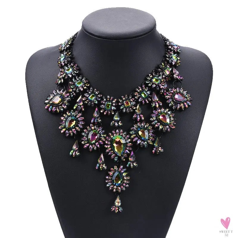Luxurious Bohemian Crystal Statement Necklace for Women and Girls - Multicolor