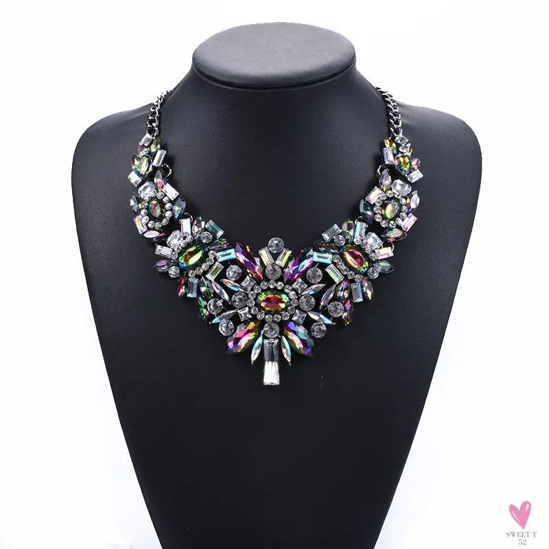 Luxurious Bohemian Crystal Statement Necklace for Women and Girls - Multicolor