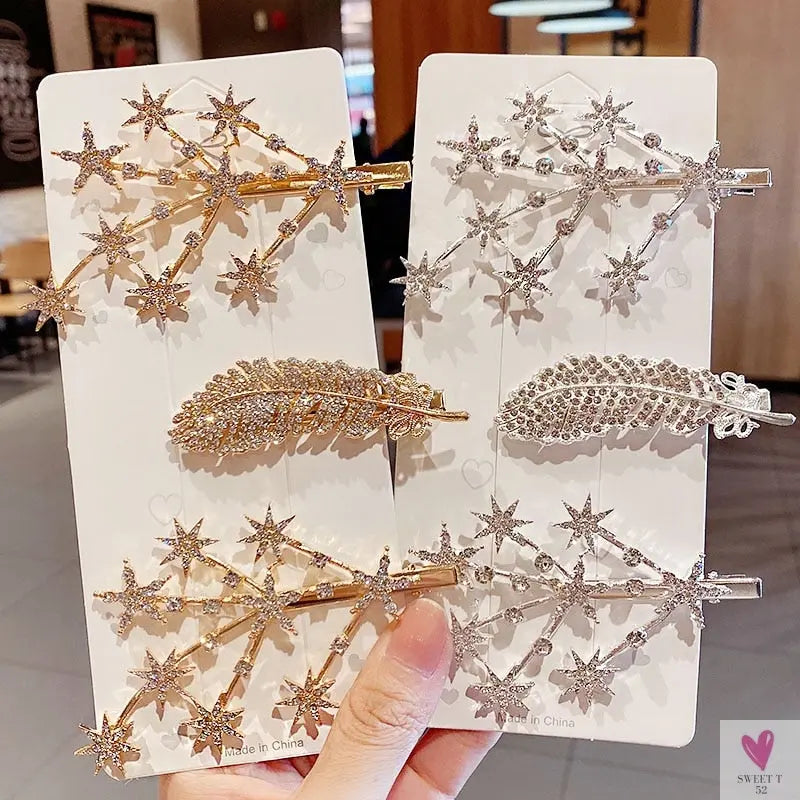 Luxury Crystal Hair Pin/Clip Sets for Women and Girls - 1 to 3 Pieces in Gold or Silver