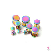 Men and Women's Dumbbell Stainless Steel Stud Earrings, 3~16 mm Fake Piercing Tunnels, Main Stone Color, Colorful